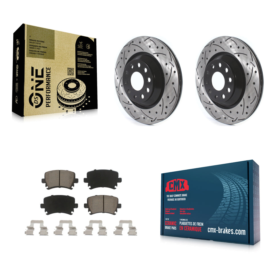 Rear Coated Drilled Slotted Disc Brake Rotors And Ceramic Pads Kit For Volkswagen CC Passat GTI Golf R R32 Audi TTS Quattro KDC-100708