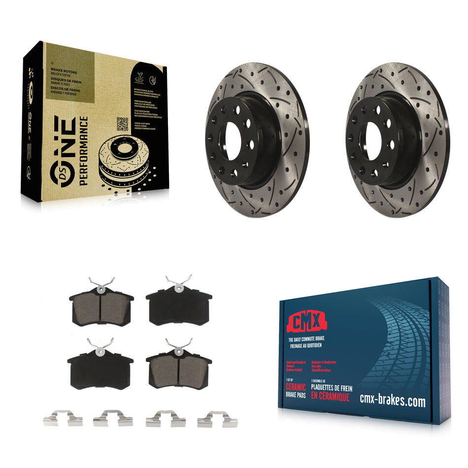 Rear Coated Drilled Slotted Disc Brake Rotors And Ceramic Pads Kit For Volkswagen Beetle Golf With 272mm Diameter Rotor KDC-100710