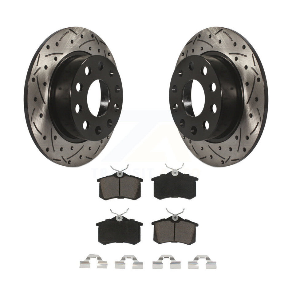 Rear Coated Drilled Slotted Disc Brake Rotors And Ceramic Pads Kit For 2011 Volkswagen Jetta With 253mm Diameter Rotor KDC-100713