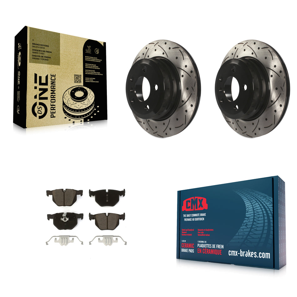 Rear Coated Drilled Slotted Disc Brake Rotors And Ceramic Pads Kit For BMW X5 X6 KDC-100714