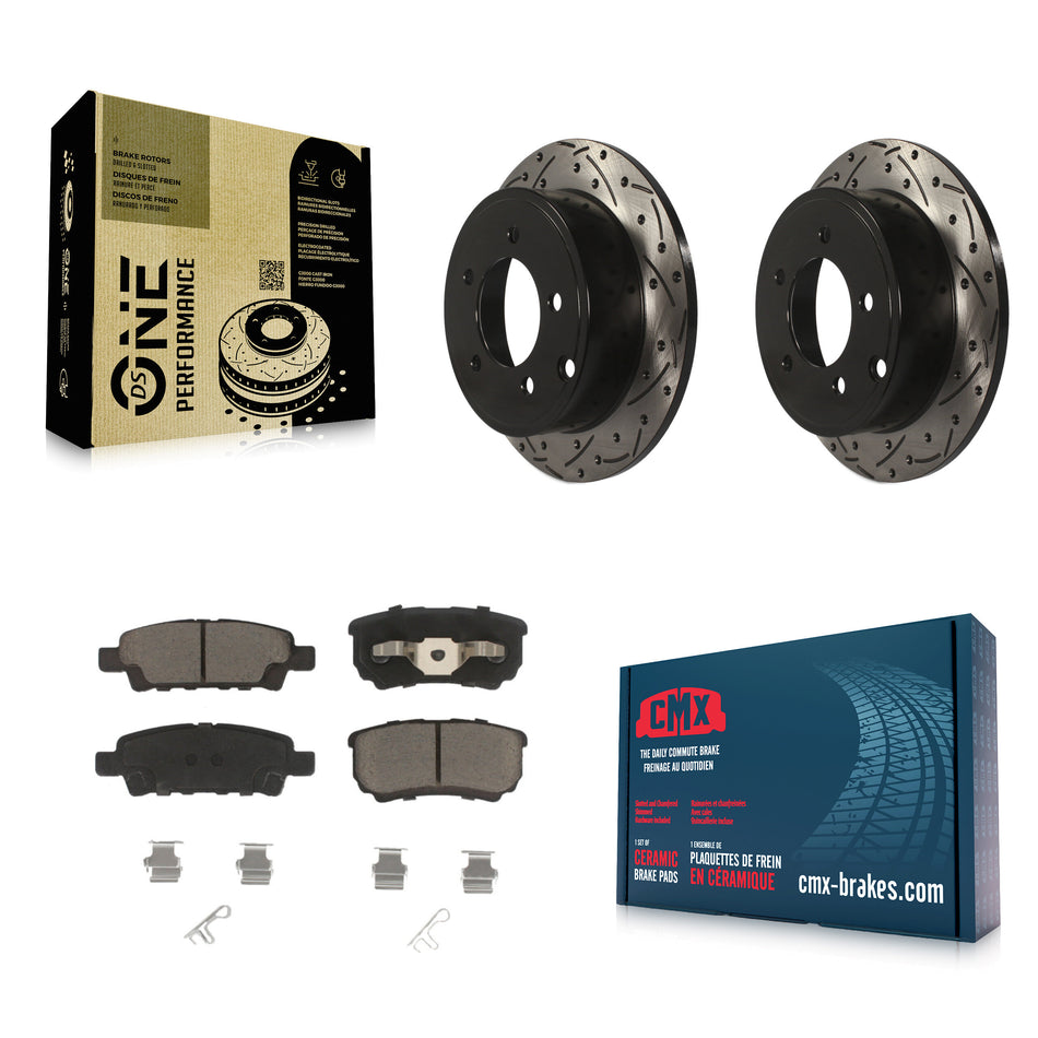 Rear Coated Drilled Slotted Disc Brake Rotors And Ceramic Pads Kit For Jeep Dodge Patriot Chrysler Compass Avenger 200 Caliber Sebring Mitsubishi Lancer KDC-100717