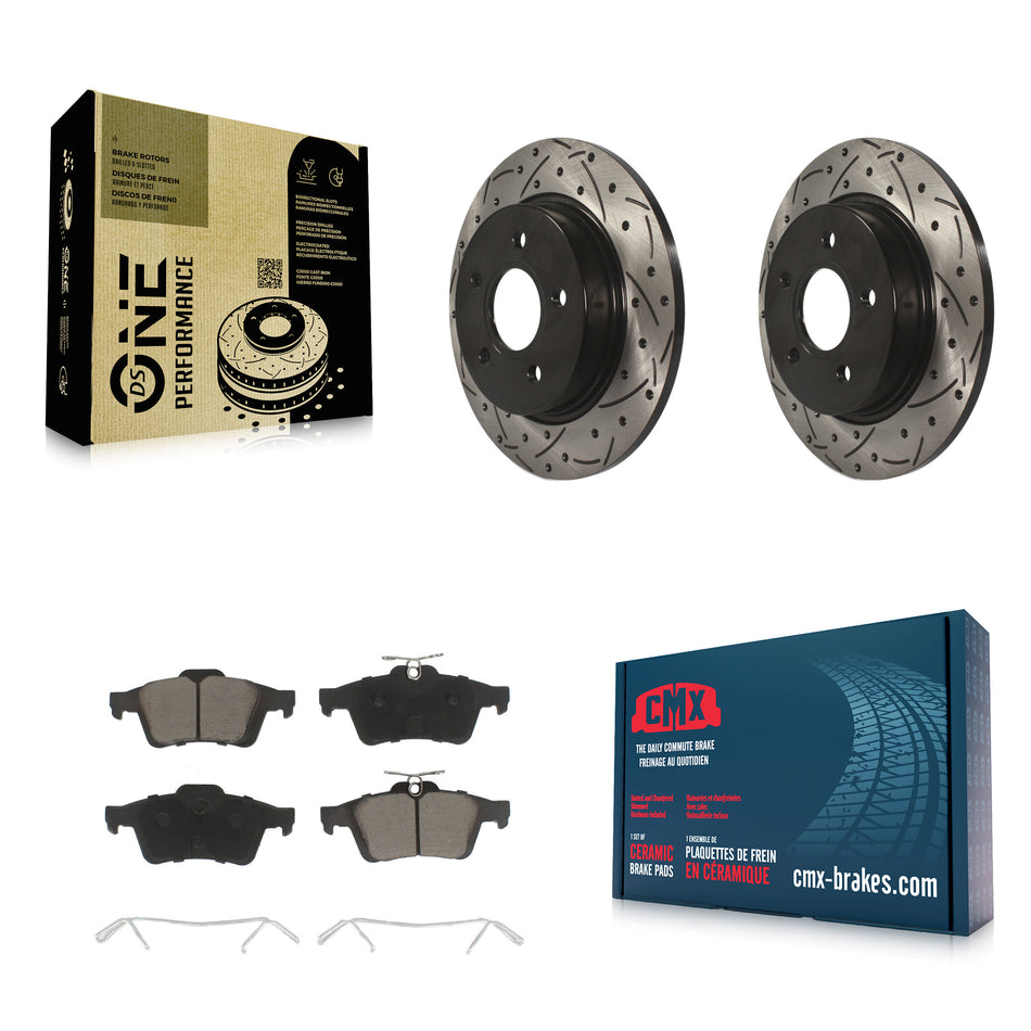 Rear Coated Drilled Slotted Disc Brake Rotors And Ceramic Pads Kit For Ford Focus KDC-100724