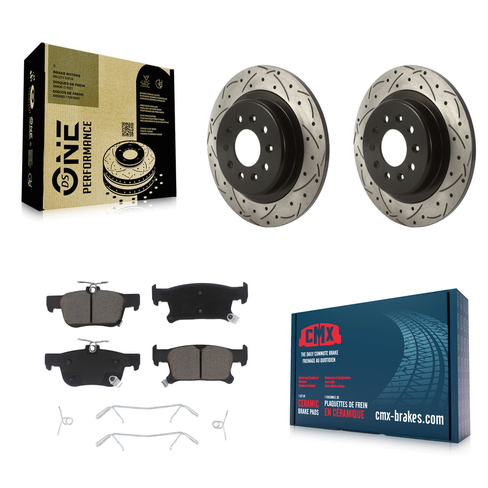 Rear Coated Drilled Slotted Disc Brake Rotors And Ceramic Pads Kit For 2016-2018 Buick Envision With 315mm Diameter Rotor KDC-100726