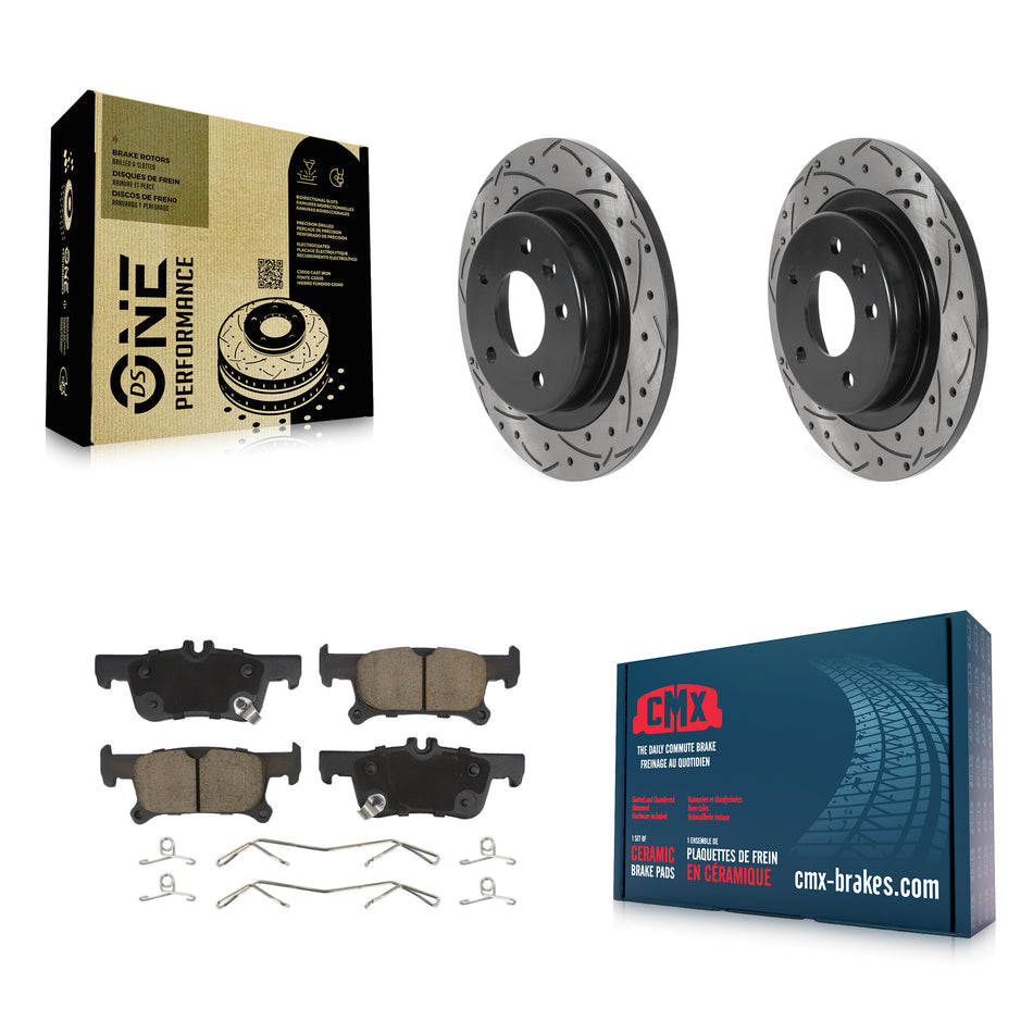 Rear Coated Drilled Slotted Disc Brake Rotors And Ceramic Pads Kit For 2016-2019 Buick Envision With 288mm Diameter Rotor KDC-100727