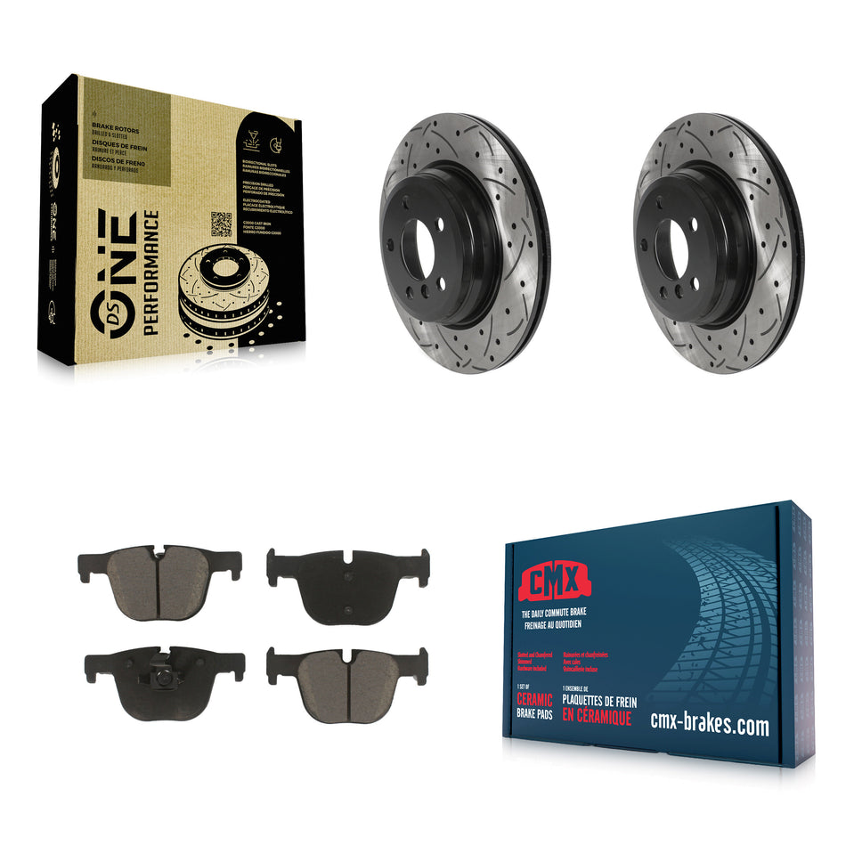 Rear Coated Drilled Slotted Disc Brake Rotors And Ceramic Pads Kit For BMW 330i xDrive 335i 328i 430i Gran Coupe 428i 435i 340i 440i GT ActiveHybrid 3 KDC-100733