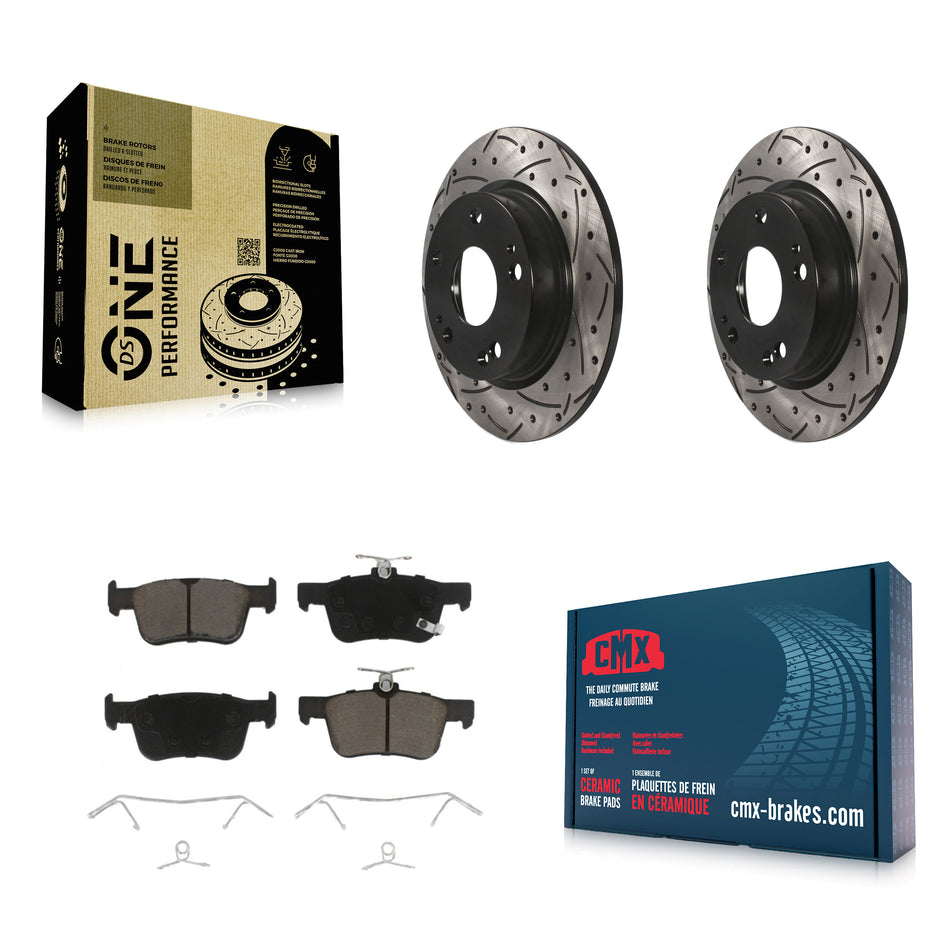 Rear Coated Drilled Slotted Disc Brake Rotors And Ceramic Pads Kit For Honda Civic KDC-100740
