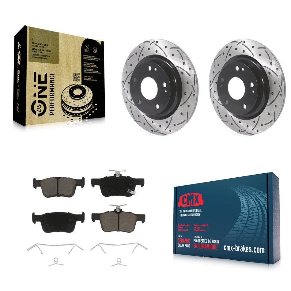 Rear Coated Drilled Slotted Disc Brake Rotors And Ceramic Pads Kit For Honda Civic KDC-100741