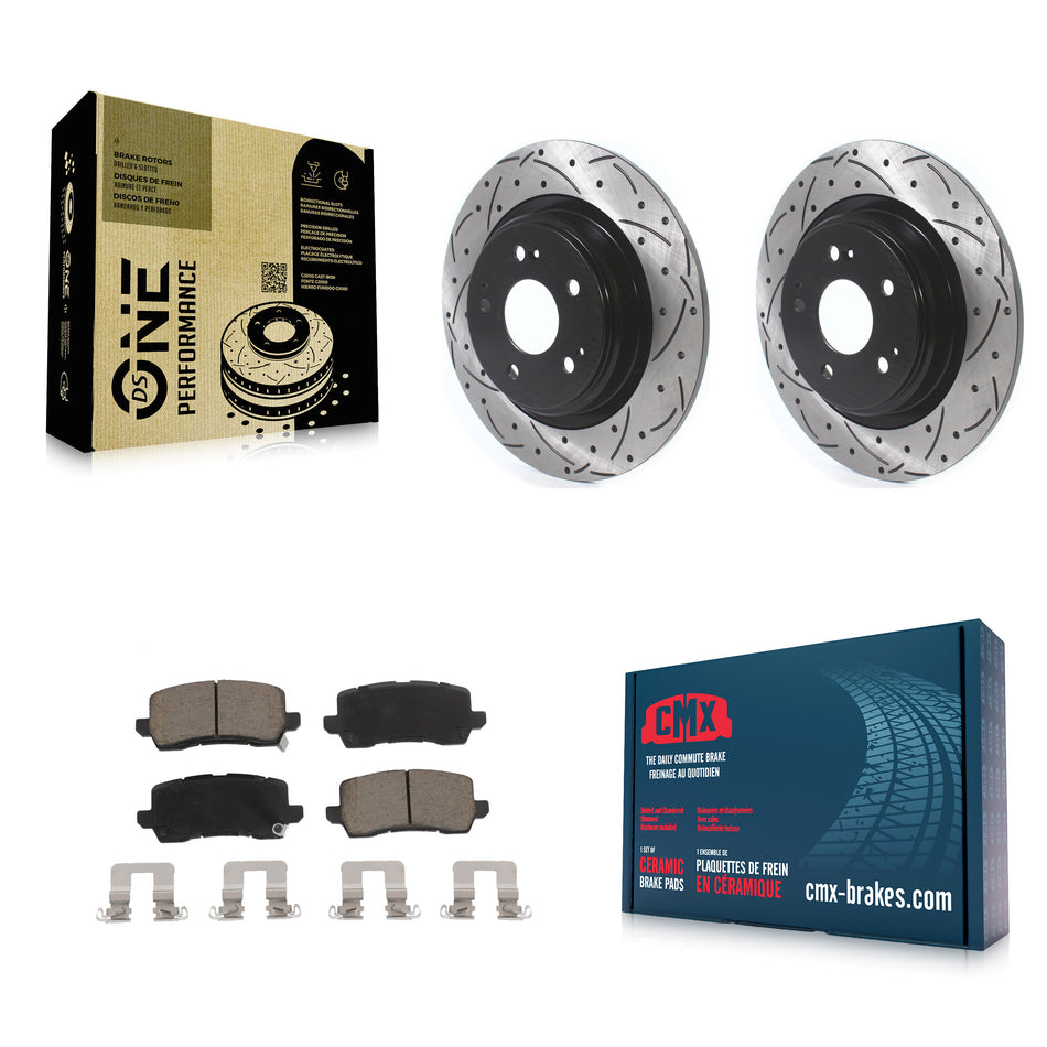 Rear Coated Drilled Slotted Disc Brake Rotors And Ceramic Pad Kit For 2017-2020 Acura MDX KDC-100746