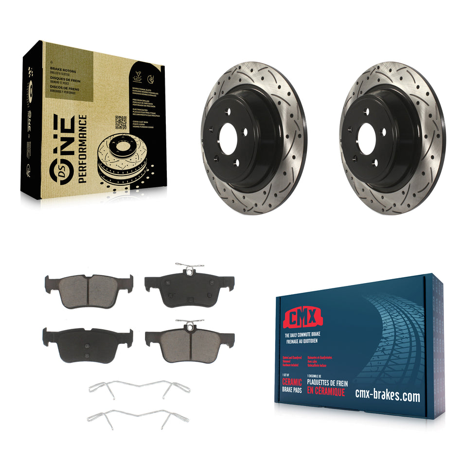 Rear Coated Drilled Slotted Disc Brake Rotors And Ceramic Pads Kit For Ford Edge Fusion Lincoln MKX MKZ Nautilus Continental Police Responder Hybrid SSV Plug-In KDC-100749