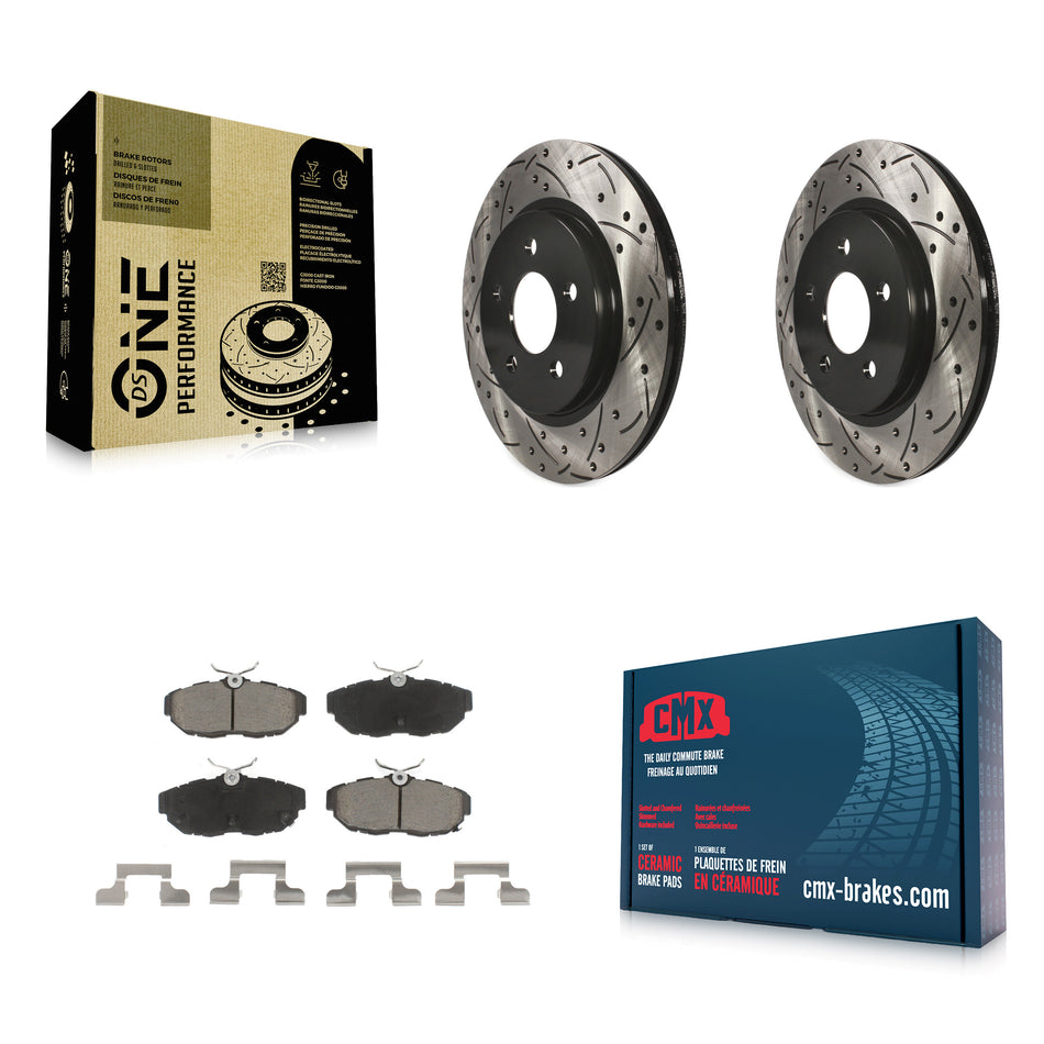 Rear Coated Drilled Slotted Disc Brake Rotors And Ceramic Pads Kit For Ford Mustang KDC-100751