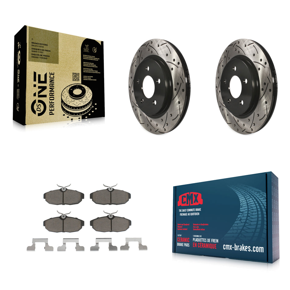 Rear Coated Drilled Slotted Disc Brake Rotors And Ceramic Pads Kit For Ford Mustang KDC-100752