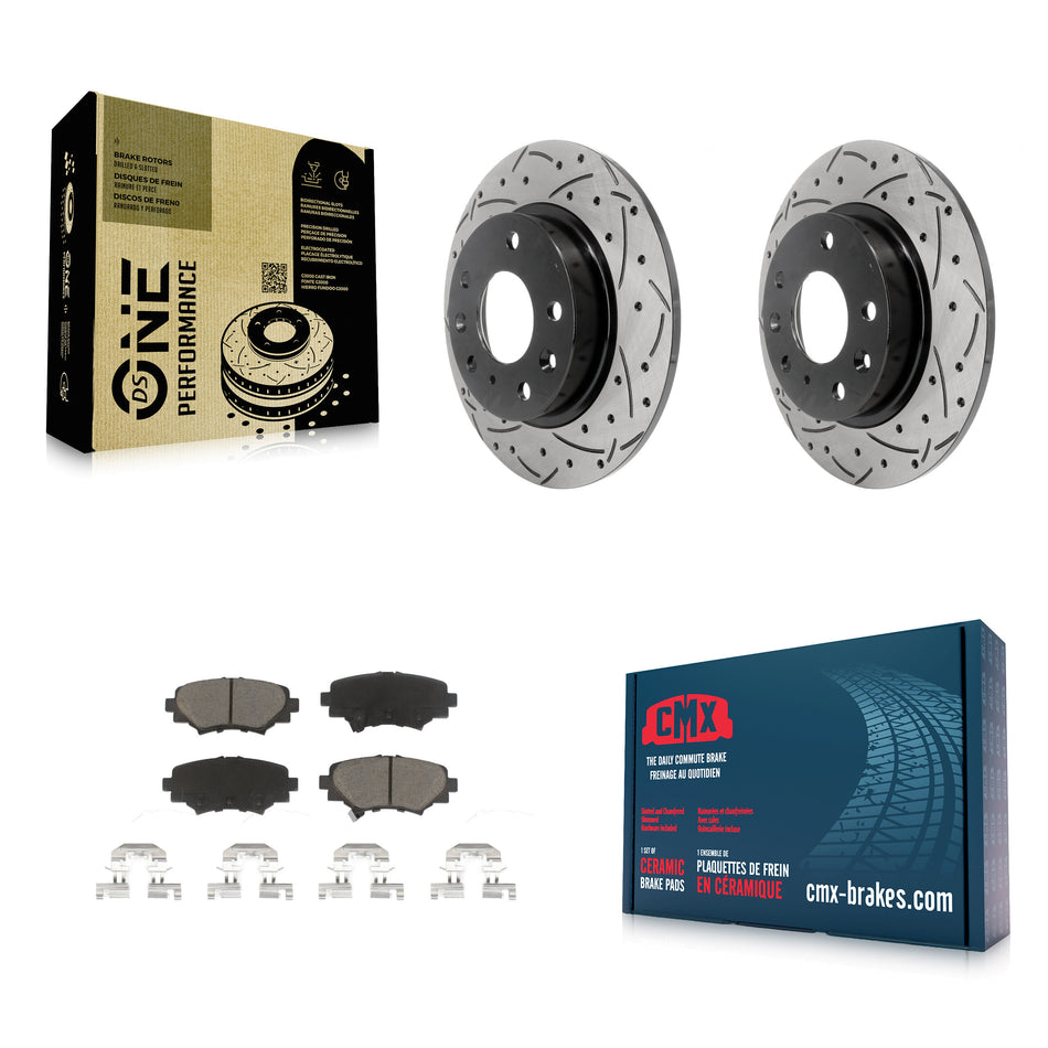 Rear Coated Drilled Slotted Disc Brake Rotors And Ceramic Pads Kit For Mazda 3 Sport KDC-100753