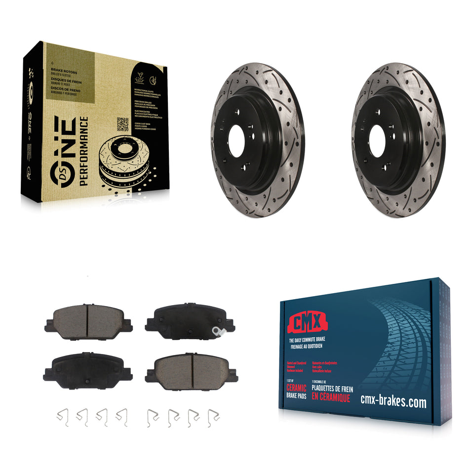 Rear Coated Drilled Slotted Disc Brake Rotors And Ceramic Pads Kit For 2017-2022 Honda CR-V KDC-100756