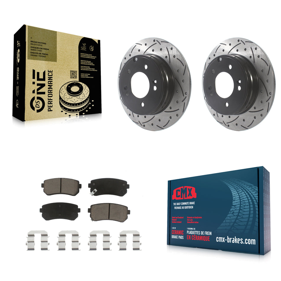 Rear Coated Drilled Slotted Disc Brake Rotors And Ceramic Pads Kit For Hyundai Sonata Tucson Kia Cadenza KDC-100762