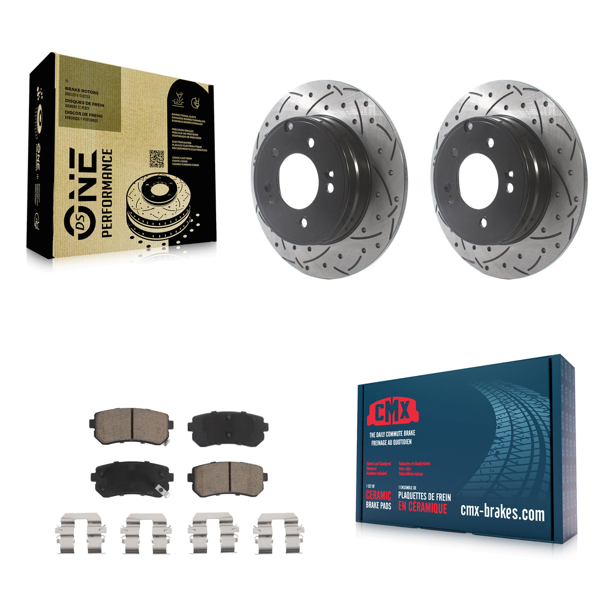 Rear Coated Drilled Slot Disc Brake Rotor & Ceramic Pad Kit For Hyundai Sonata Kia Optima KDC-100768