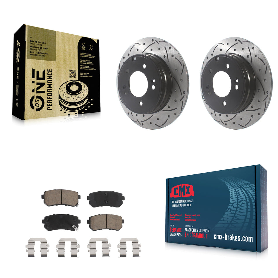 Rear Coated Drilled Slot Disc Brake Rotor & Ceramic Pad Kit For Hyundai Sonata Kia Optima KDC-100768