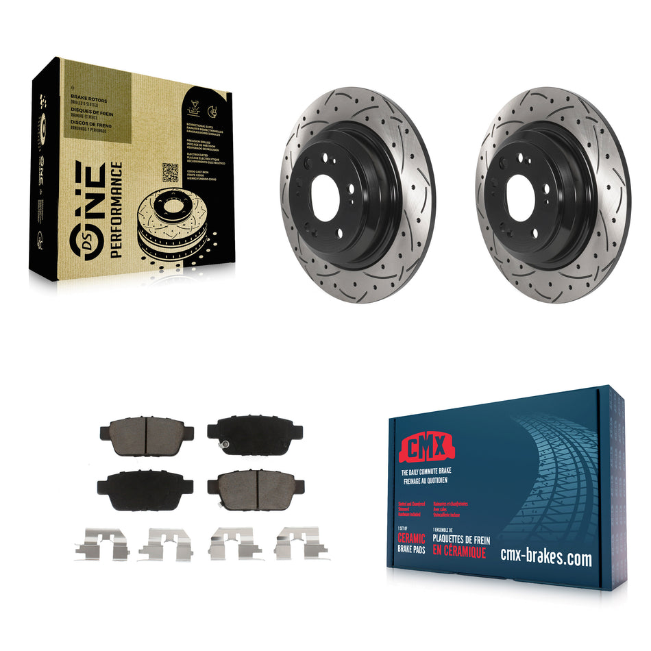 Rear Coated Drilled Slotted Disc Brake Rotors And Ceramic Pads Kit For 2009-2014 Acura TL KDC-100771