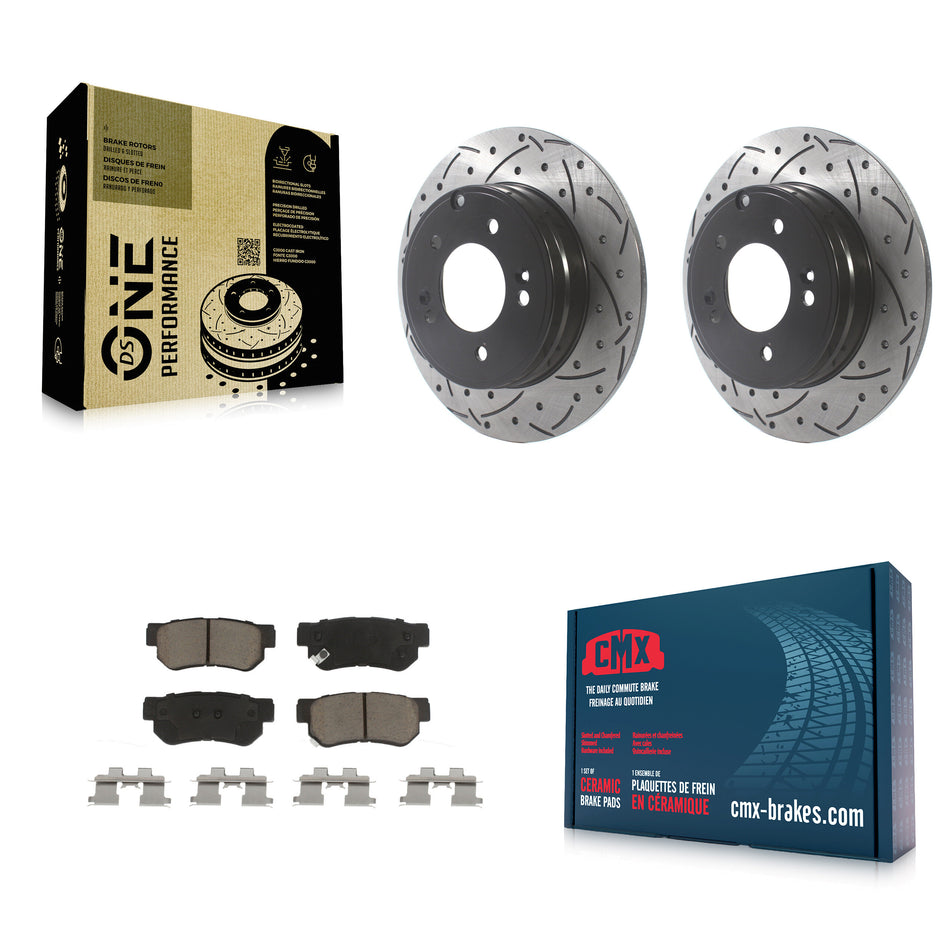 Rear Coated Drilled Slotted Disc Brake Rotors And Ceramic Pads Kit For Hyundai Sonata 3.3L KDC-100773