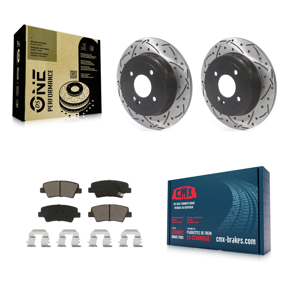Rear Coated Drilled Slotted Disc Brake Rotors And Ceramic Pads Kit For 2011 Hyundai Accent KDC-100775