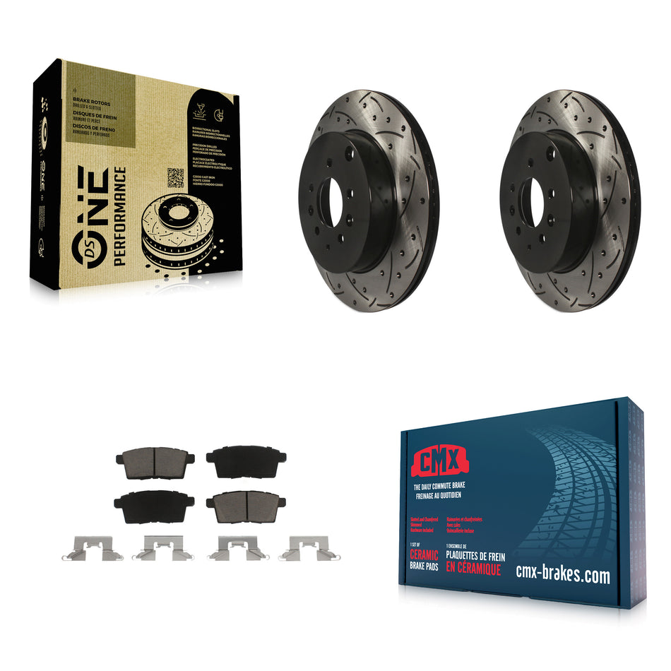 Rear Coated Drilled Slotted Disc Brake Rotors And Ceramic Pads Kit For 2007-2015 Mazda CX-9 KDC-100776