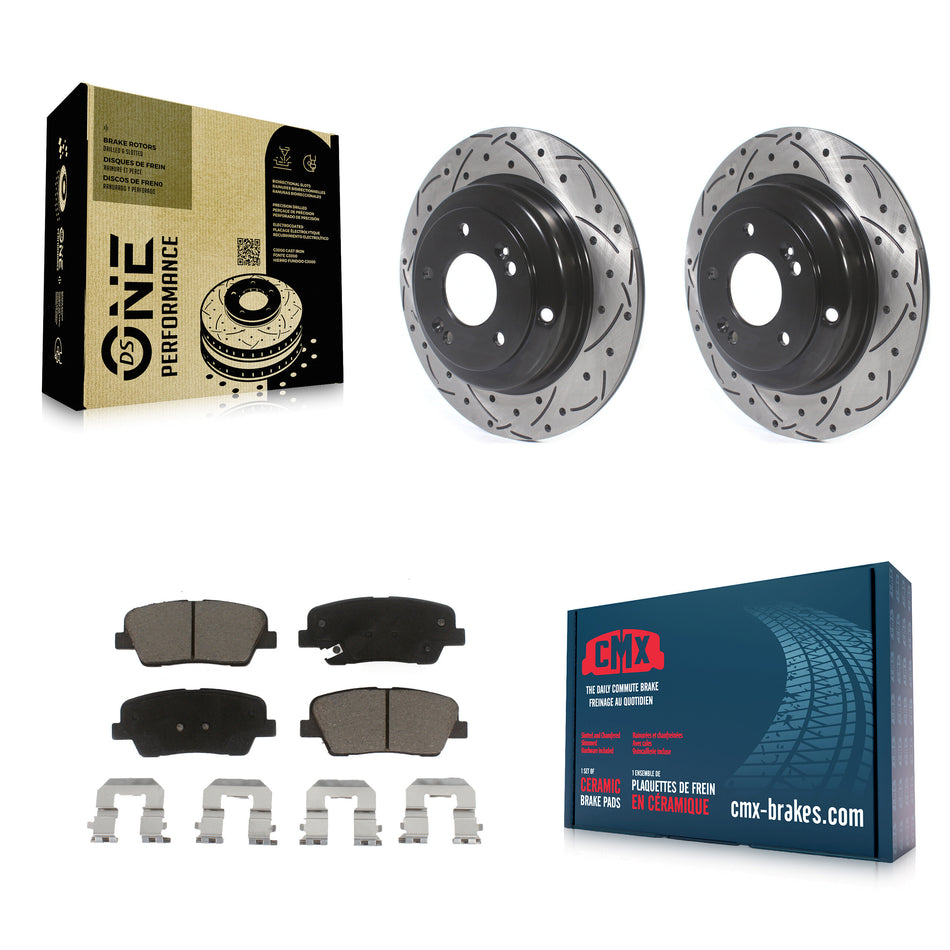 Rear Coated Drilled Slotted Disc Brake Rotors And Ceramic Pads Kit For Hyundai Genesis Coupe KDC-100777