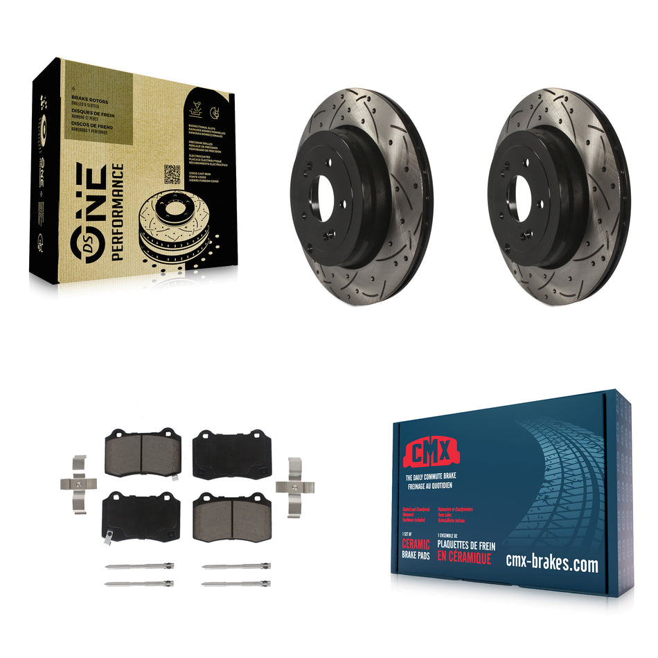 Rear Coated Drilled Slotted Disc Brake Rotors And Ceramic Pads Kit For Hyundai Genesis Coupe KDC-100778