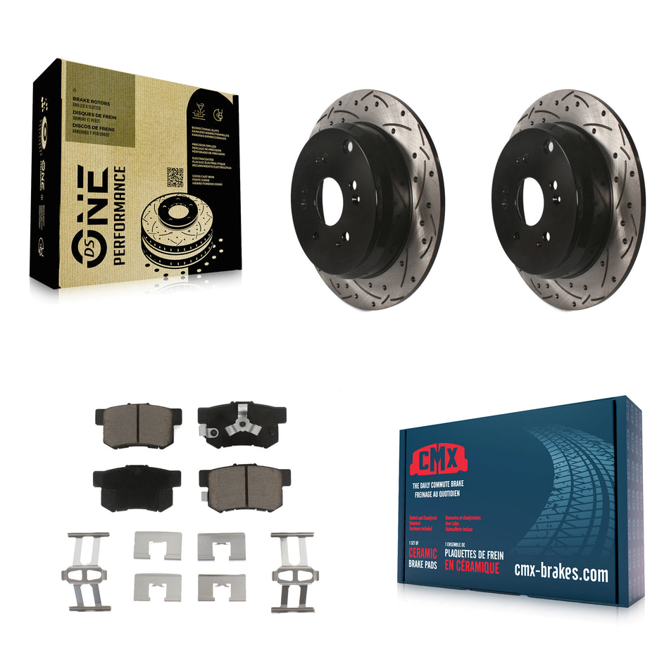 Rear Coated Drilled Slotted Disc Brake Rotors And Ceramic Pads Kit For Honda CR-V Acura RDX KDC-100781