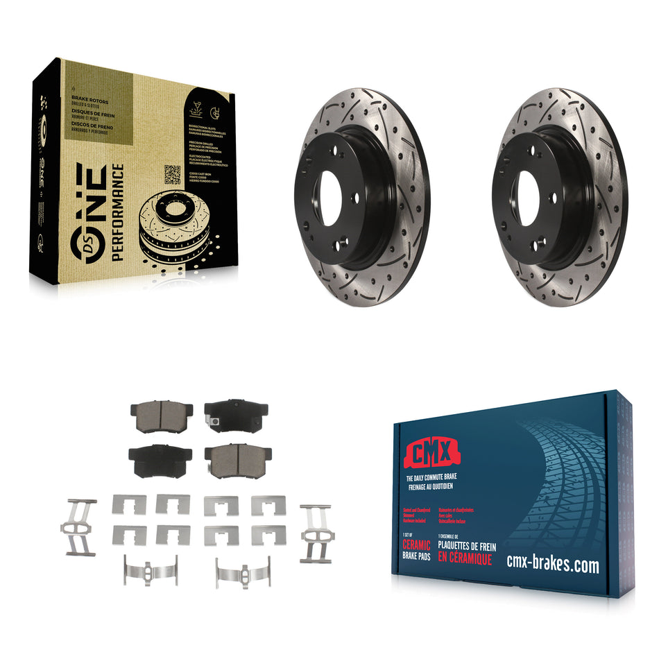 Rear Coated Drilled Slotted Disc Brake Rotors And Ceramic Pads Kit For Honda Civic Acura ILX CSX KDC-100782