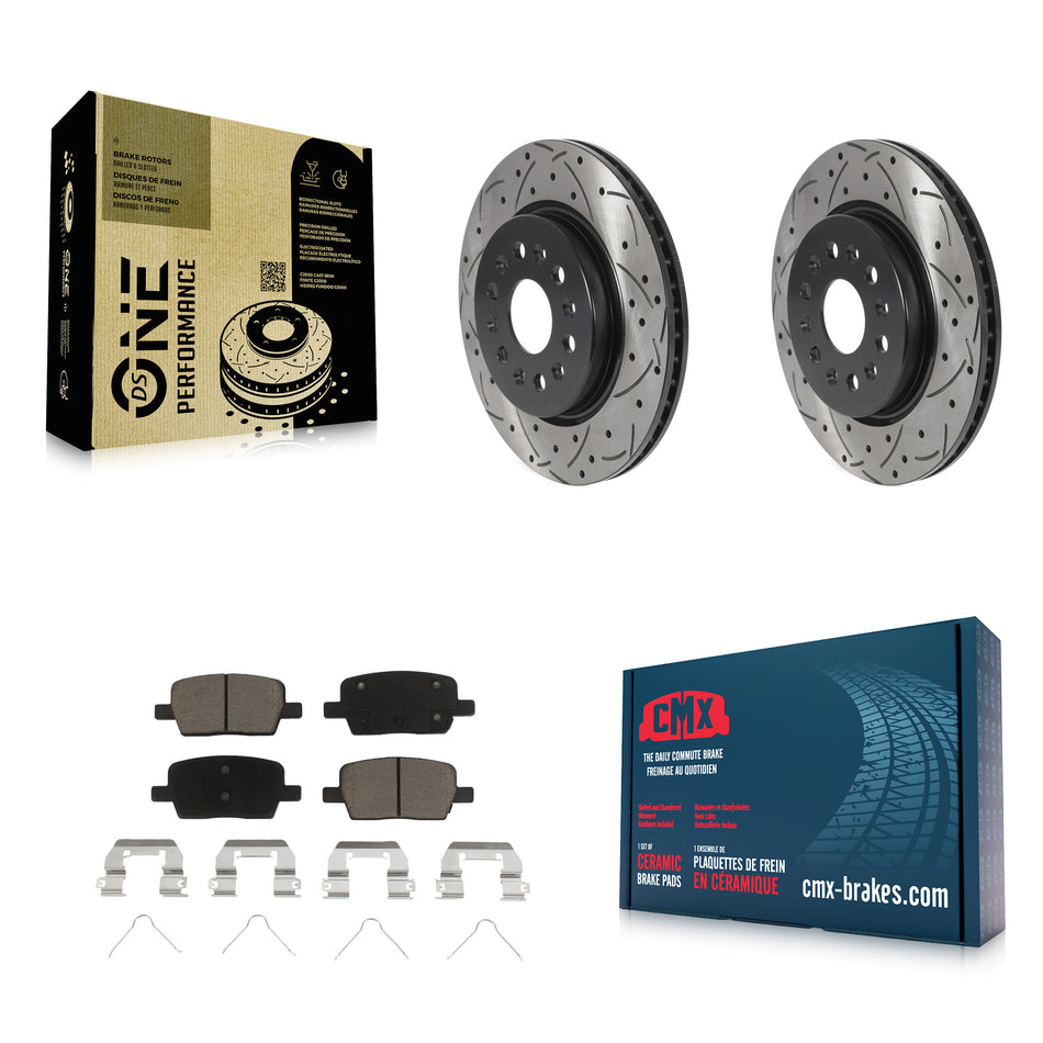 Rear Coated Drilled Slotted Disc Brake Rotors And Ceramic Pads Kit For Chevrolet Traverse GMC Acadia Cadillac XT5 Buick Enclave Blazer XT6 KDC-100785