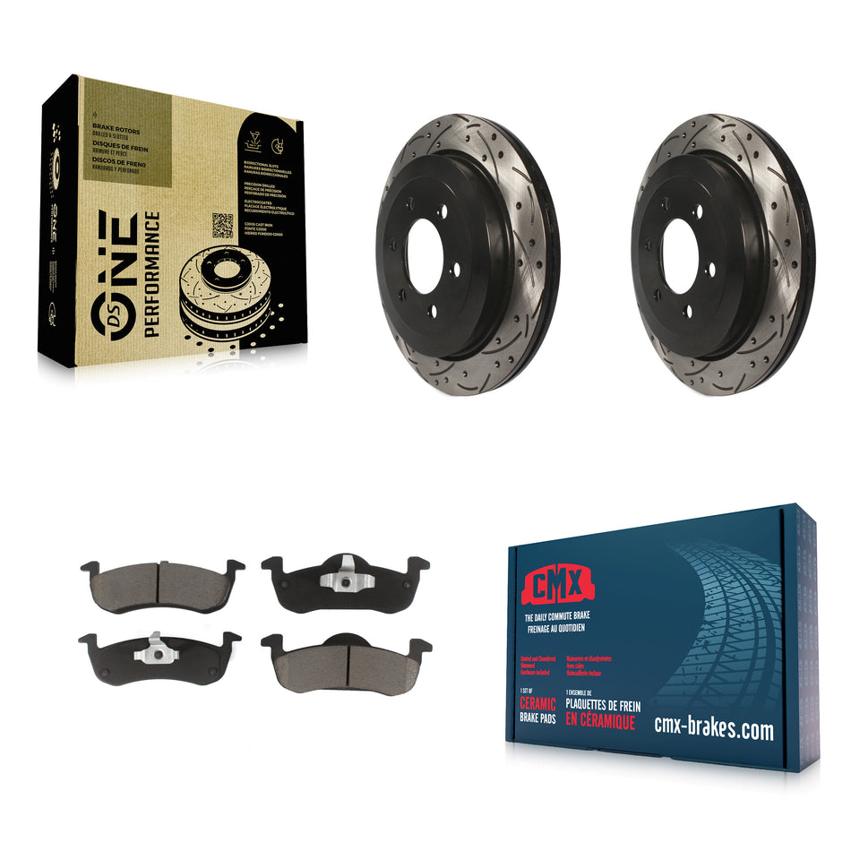 Rear Coated Drilled Slotted Disc Brake Rotors And Ceramic Pads Kit For 2007-2017 Ford Expedition Lincoln Navigator KDC-100790