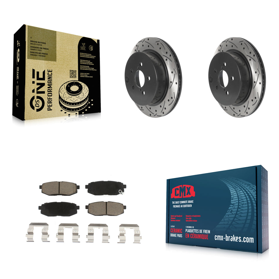 Rear Coated Drilled Slotted Disc Brake Rotors And Ceramic Pads Kit For 2014-2018 Subaru Forester 2.0L KDC-100797