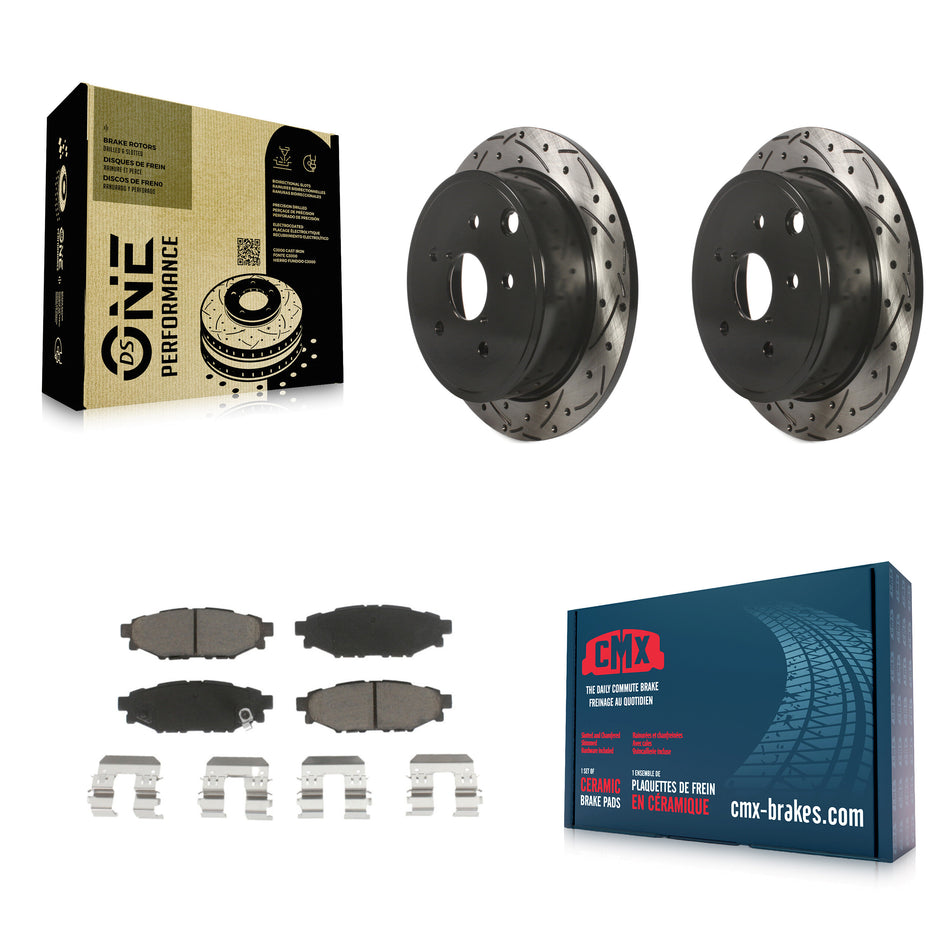 Rear Coated Drilled Slotted Disc Brake Rotors And Ceramic Pads Kit For Subaru WRX KDC-100800