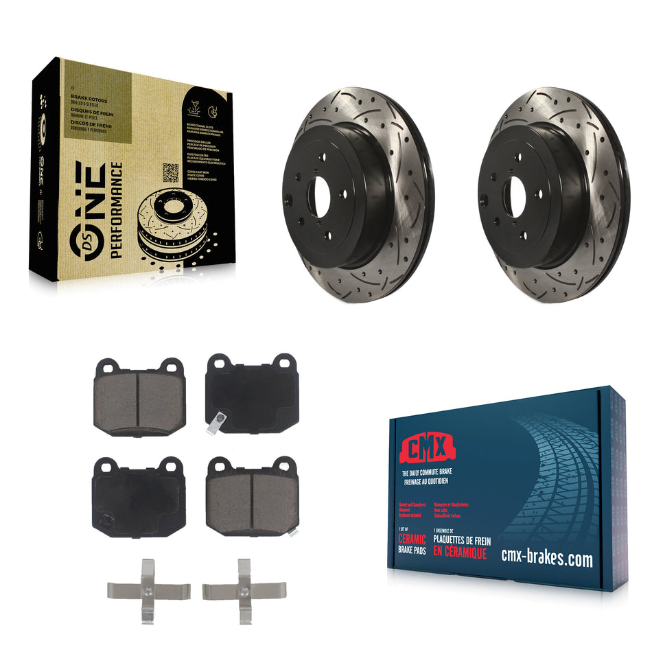 Rear Coated Drilled Slotted Disc Brake Rotors And Ceramic Pads Kit For Subaru Impreza WRX STI KDC-100806