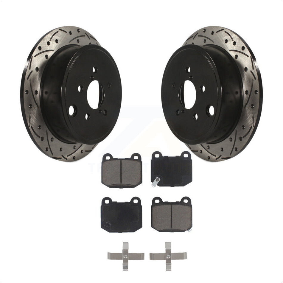 Rear Drilled Slot Brake Rotor Ceramic Pad Kit For 2014 Subaru WRX With 17\\" Factory Wheels KDC-100807