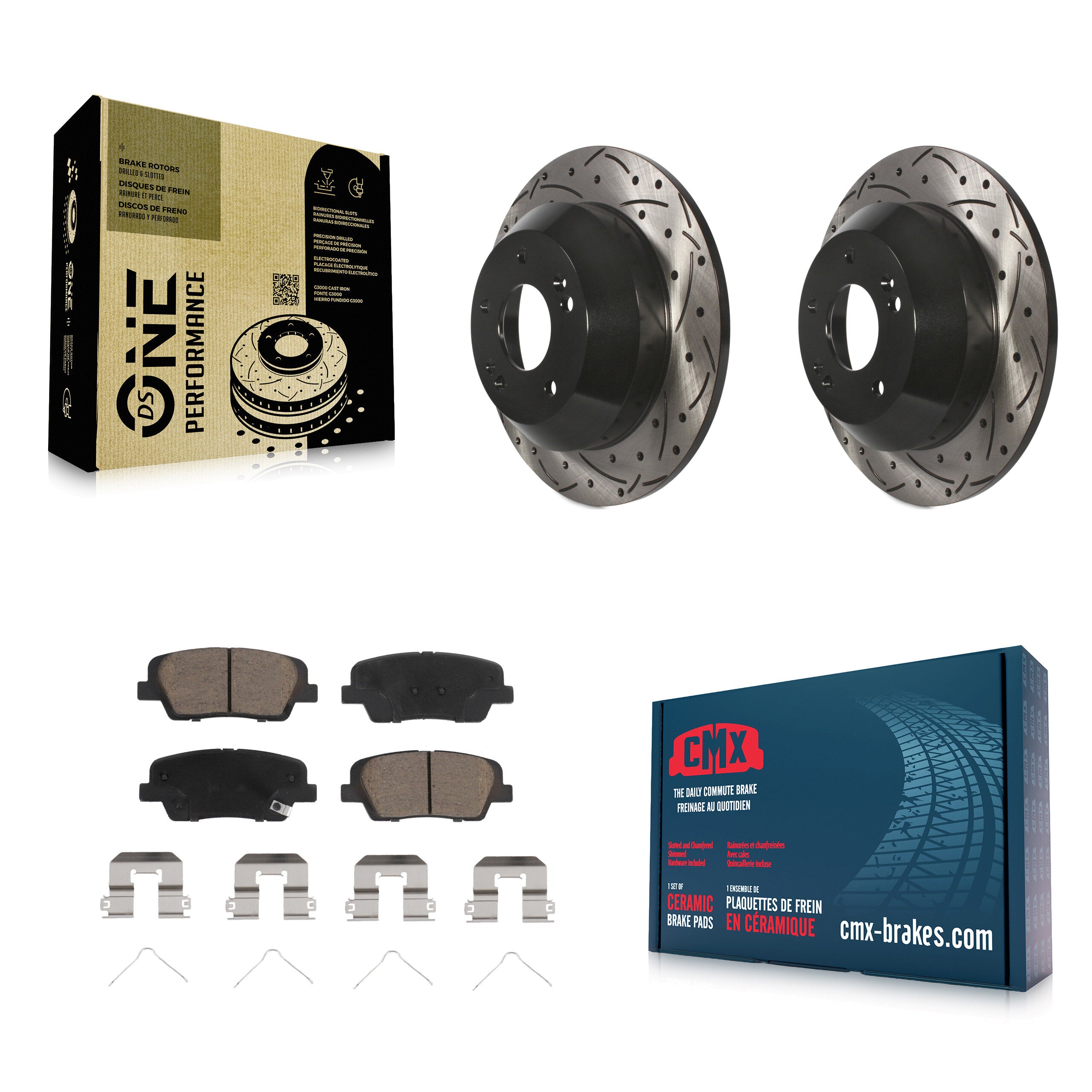 Rear Drilled Slot Brake Rotor & Ceramic Pad Kit For Kia Sorento Hyundai Santa Fe Sport XL KDC-100809