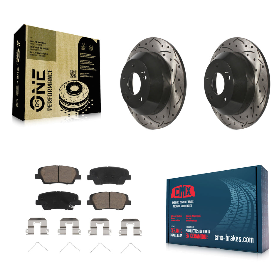 Rear Drilled Slot Brake Rotor & Ceramic Pad Kit For Kia Sorento Hyundai Santa Fe Sport XL KDC-100809