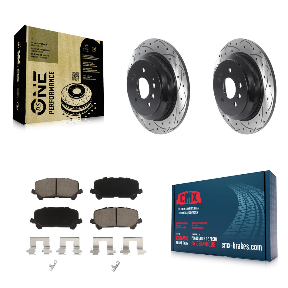 Rear Coated Drilled Slotted Disc Brake Rotors And Ceramic Pads Kit For Honda Pilot Ridgeline Passport KDC-100817