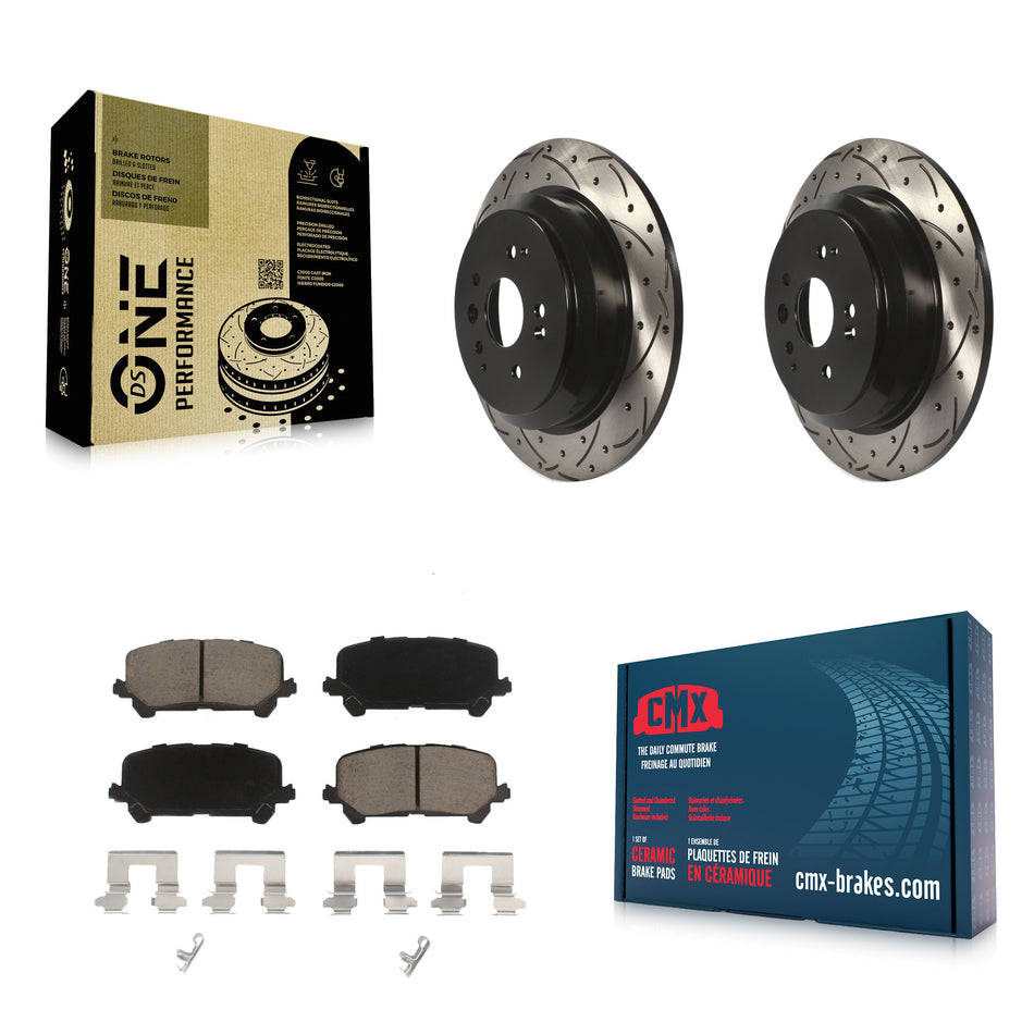 Rear Coated Drilled Slotted Disc Brake Rotors And Ceramic Pads Kit For 2014-2016 Acura MDX KDC-100818