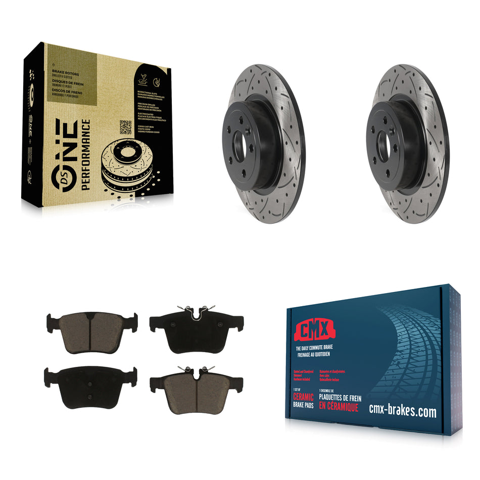 Rear Coated Drilled Slotted Disc Brake Rotors And Ceramic Pads Kit For 2016-2019 Land Rover Range Evoque KDC-100821