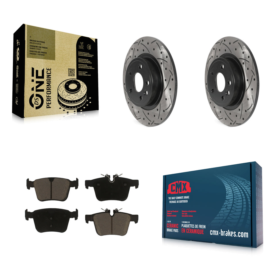 Rear Coated Drilled Slotted Disc Brake Rotors And Ceramic Pads Kit For Land Rover Discovery Sport Jaguar E-Pace KDC-100822