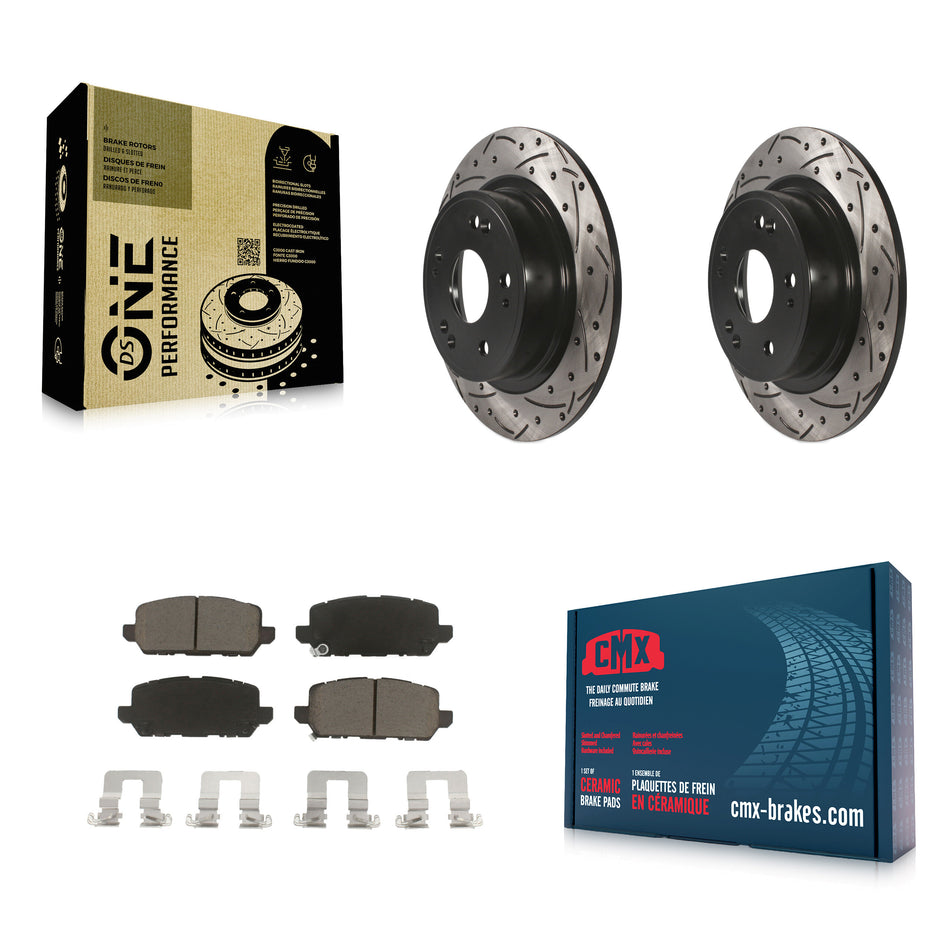 Rear Coated Drilled Slotted Disc Brake Rotors And Ceramic Pads Kit For 2016-2022 Honda HR-V KDC-100823