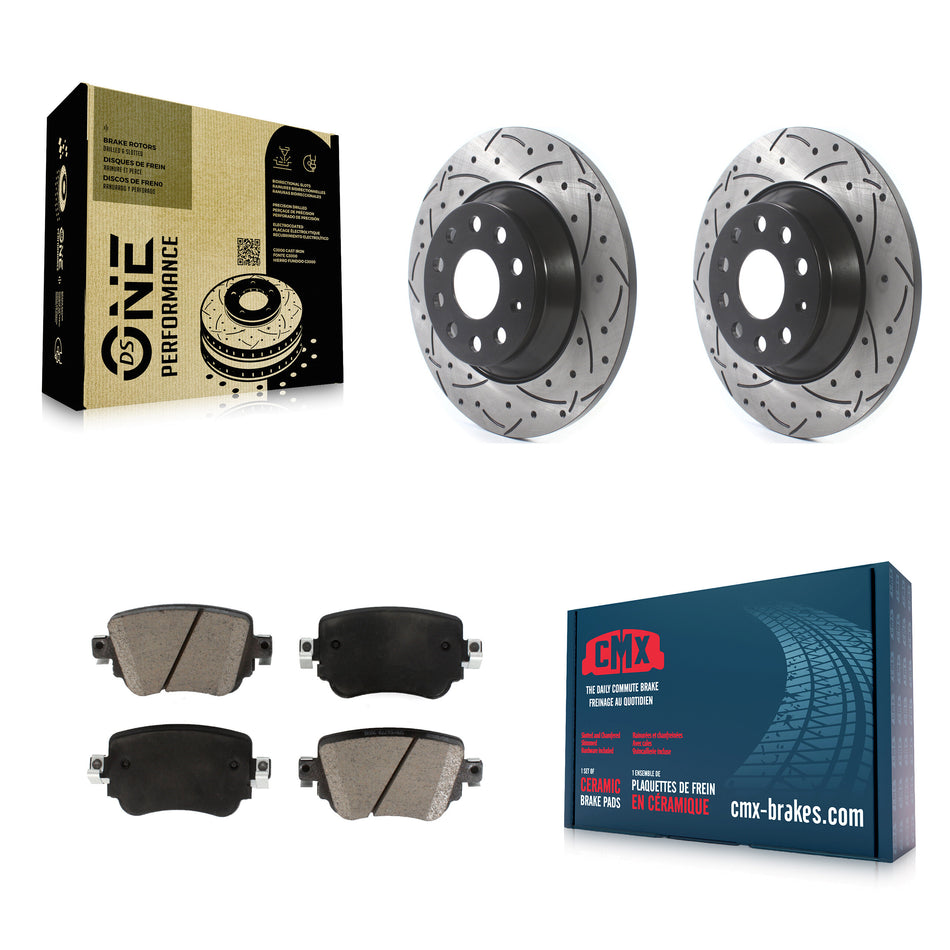 Rear Coated Drilled Slotted Disc Brake Rotors And Ceramic Pads Kit For 2016-2018 Audi Q3 Quattro KDC-100825