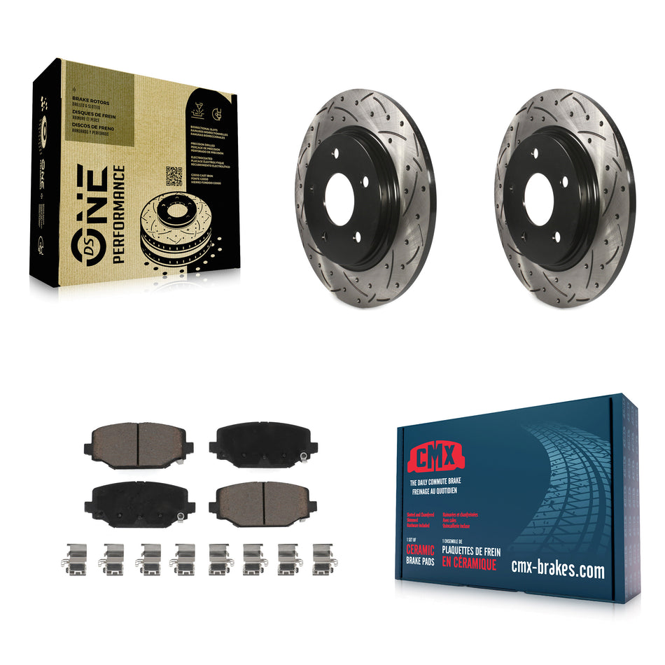 Rear Coated Drilled Slotted Disc Brake Rotors And Ceramic Pads Kit For 2017-2018 Dodge Grand Caravan With Single Piston Front Caliper KDC-100826
