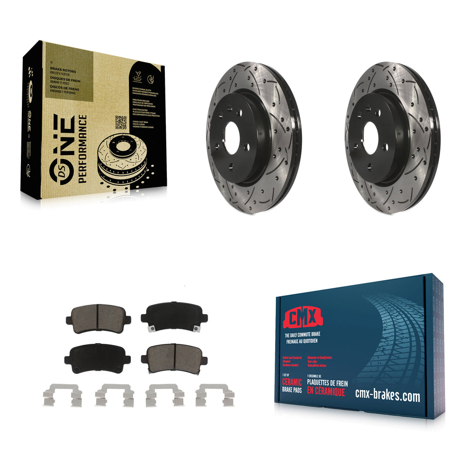 Rear Coated Drilled Slotted Disc Brake Rotors And Ceramic Pads Kit For Chevrolet Malibu Buick Impala LaCrosse Regal Cadillac XTS Limited Saab 9-5 Allure KDC-100831