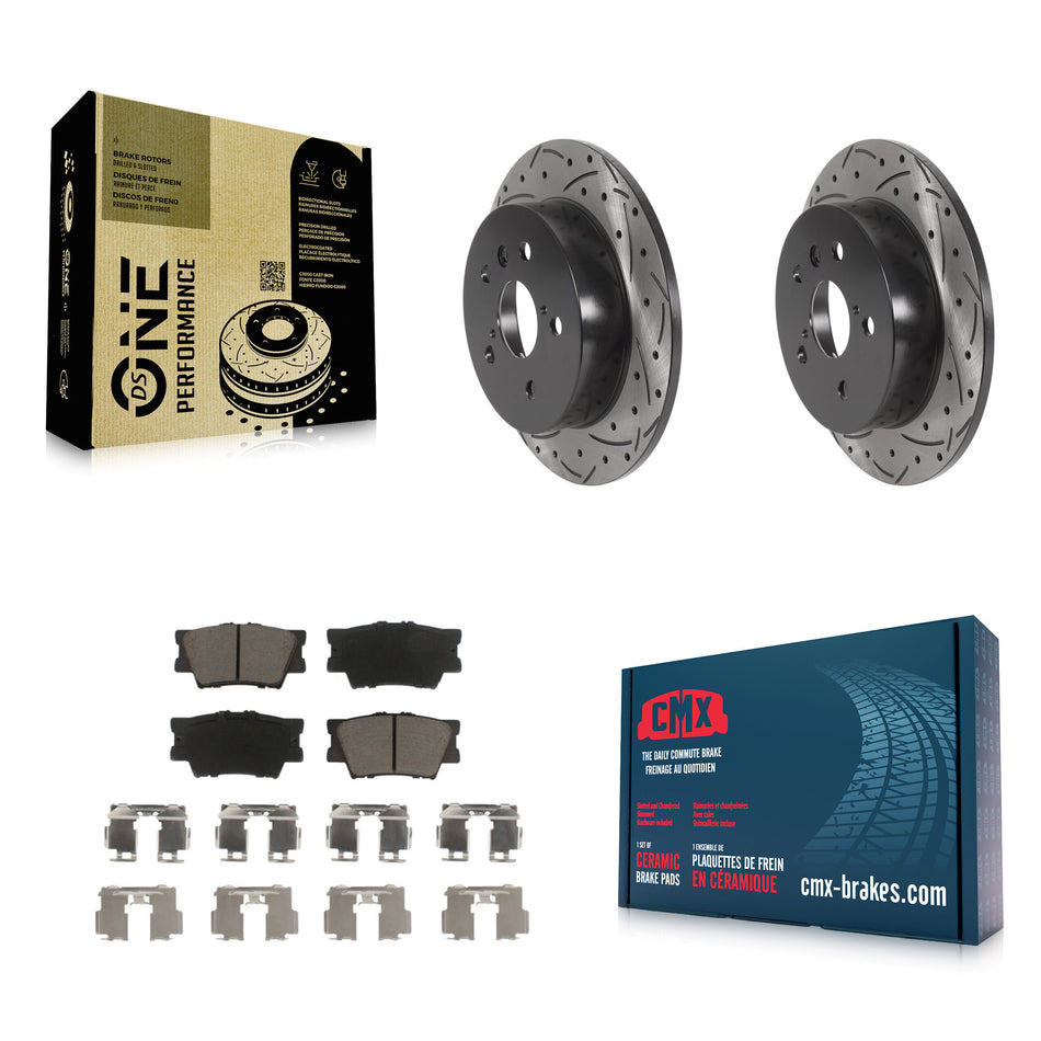 Rear Coated Drilled Slotted Disc Brake Rotors And Ceramic Pads Kit For Toyota Camry KDC-100837