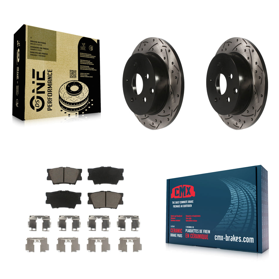 Rear Coated Drilled Slotted Disc Brake Rotors And Ceramic Pads Kit For Toyota RAV4 Lexus HS250h KDC-100839