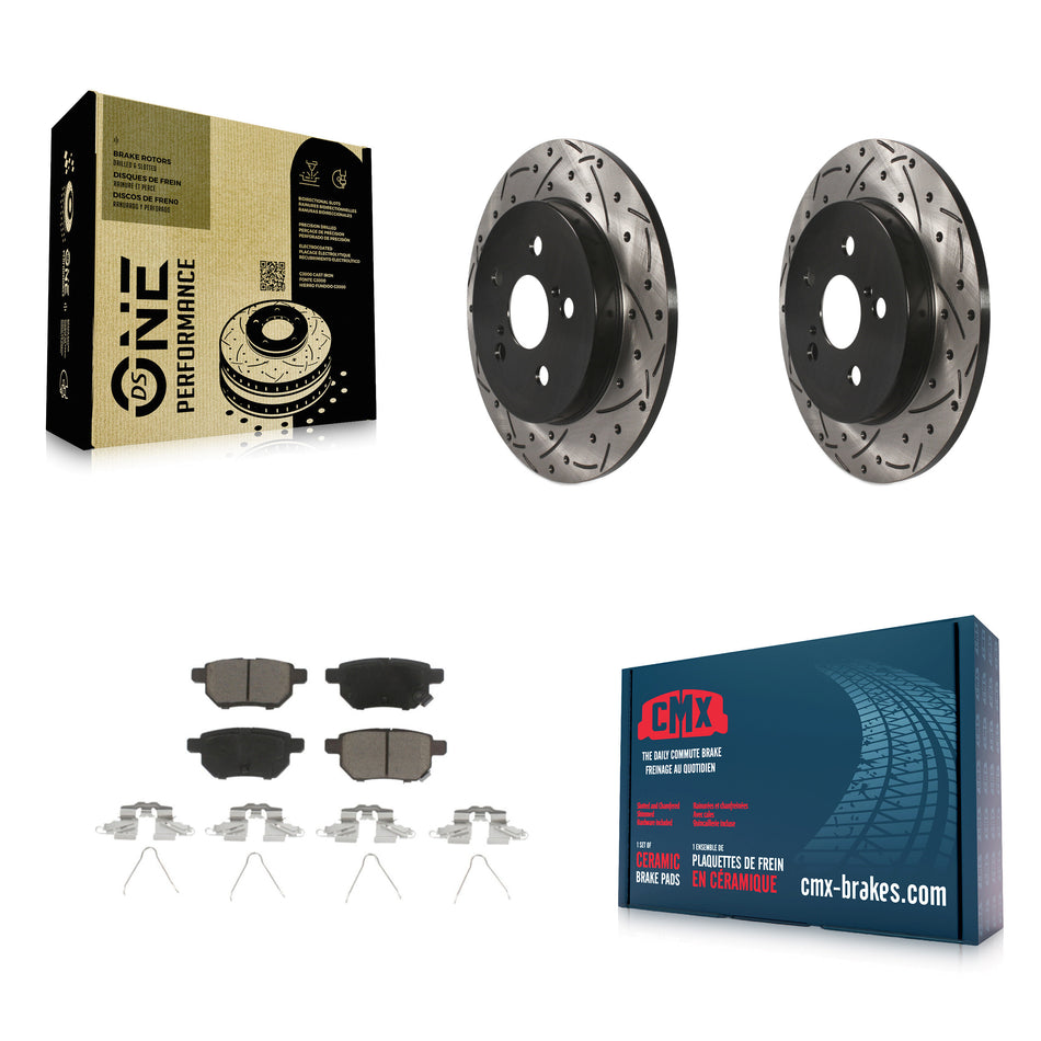 Rear Coated Drilled Slotted Disc Brake Rotors And Ceramic Pads Kit For Toyota Corolla Prius Matrix Prime Pontiac Vibe Lexus CT200h Plug-In KDC-100842