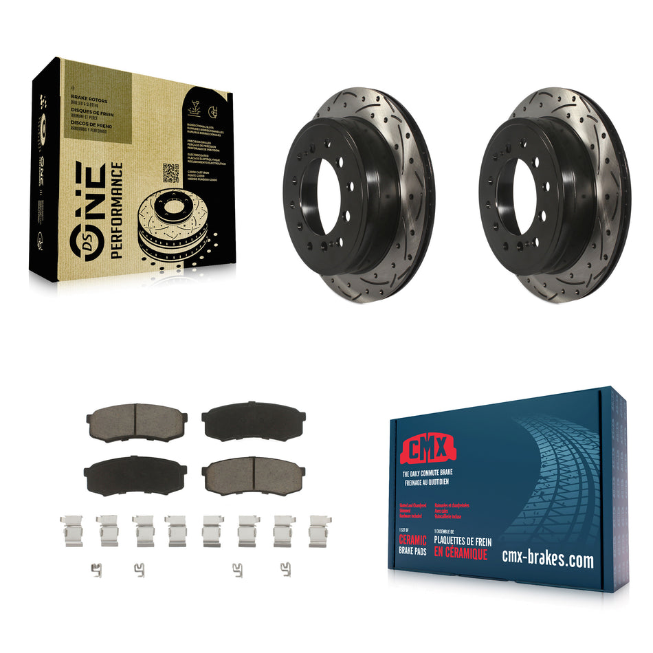 Rear Coated Drilled Slotted Disc Brake Rotors And Ceramic Pads Kit For Toyota 4Runner Lexus GX460 FJ Cruiser KDC-100843