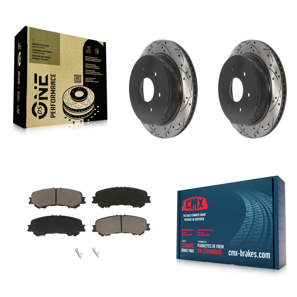 Rear Coated Drilled Slotted Disc Brake Rotors And Ceramic Pads Kit For 2017-2022 Nissan TITAN KDC-100844