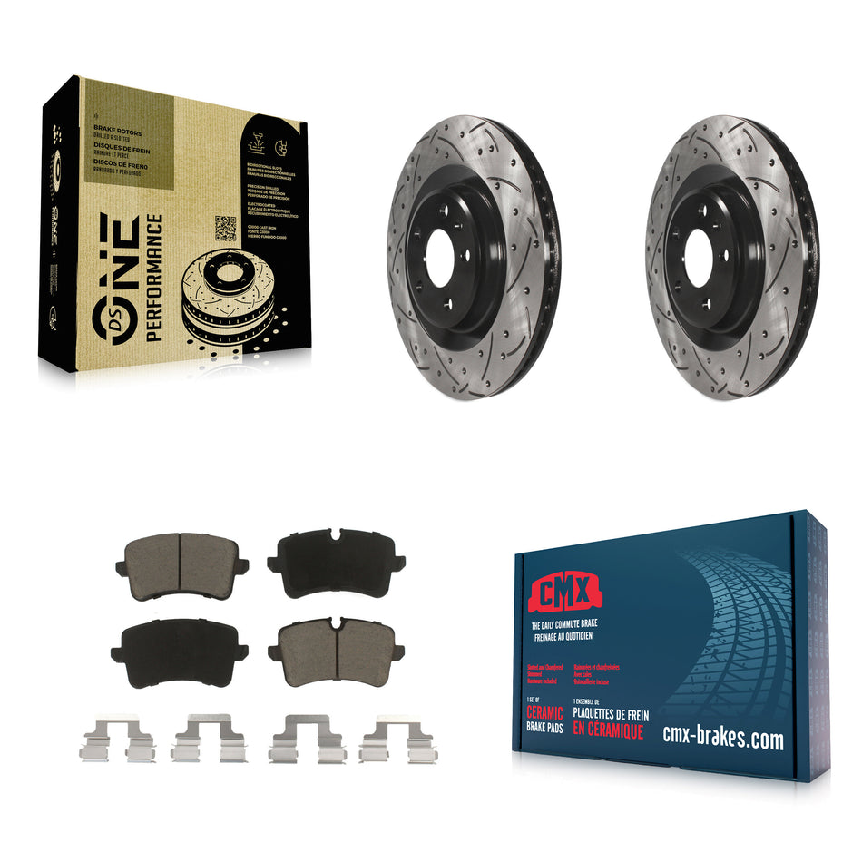 Rear Coated Drilled Slotted Disc Brake Rotors And Ceramic Pads Kit For Audi A6 Quattro A7 Porsche Macan A8 KDC-100845